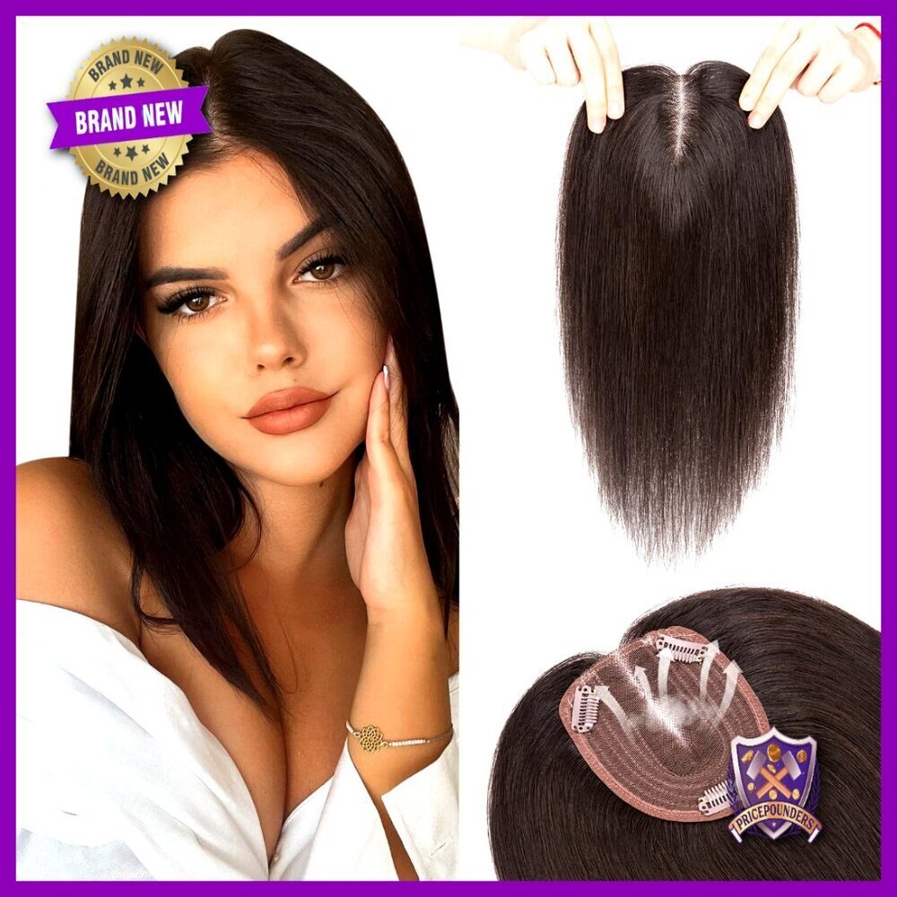 Human Hair Topper Silk Base Clip-In Hairpiece for Thinning Hair Natural